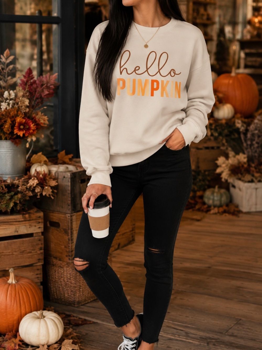 Hello Pumpkin Graphic Sweatshirt - Cream